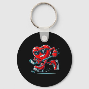 Valentines Day Ice Hockey Funny Red Heart Love Boy Keychain