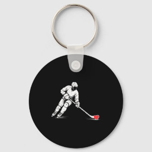 Valentines day ice hockey silhouette heart love me keychain