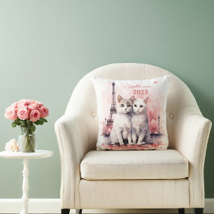 Valentine's Day in Paris - Couple of cats - Throw Pillow