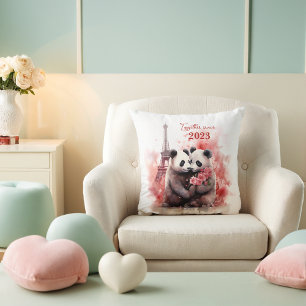 Valentine's Day in Paris - Couple of pandas -  Throw Pillow