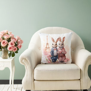 Valentine's Day in Paris - Couple of rabbits -  Throw Pillow