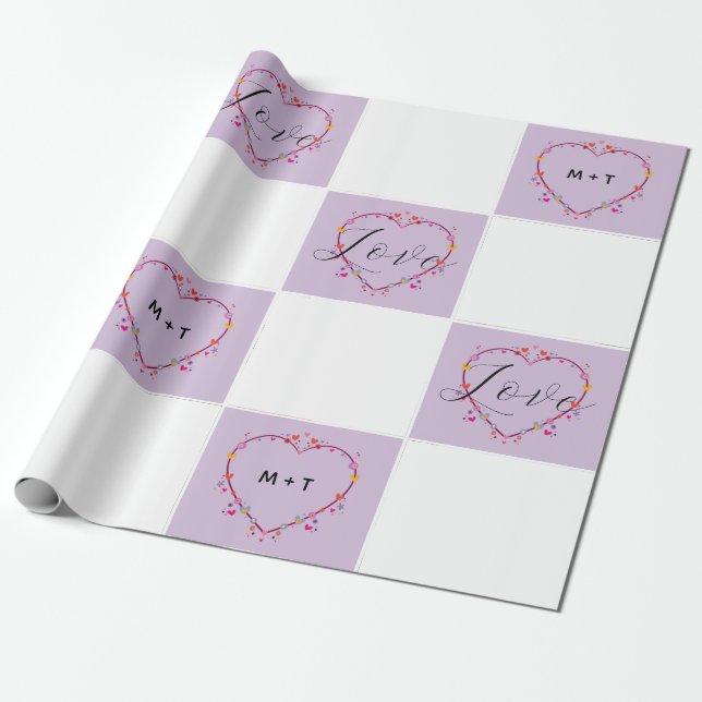 Valentine's Day Initials Love Photo Collage Wrapping Paper (Unrolled)