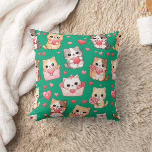 Valentine's Day Kawaii Cat Pattern Throw Pillow