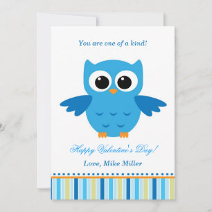 Valentines Day Kid Owl Carte bleue de voeux