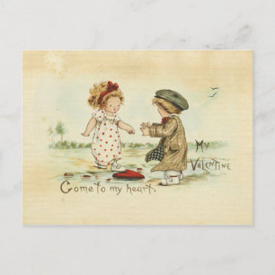 Valentine's Day Kids Vintage Illustration Sweet Holiday Postcard