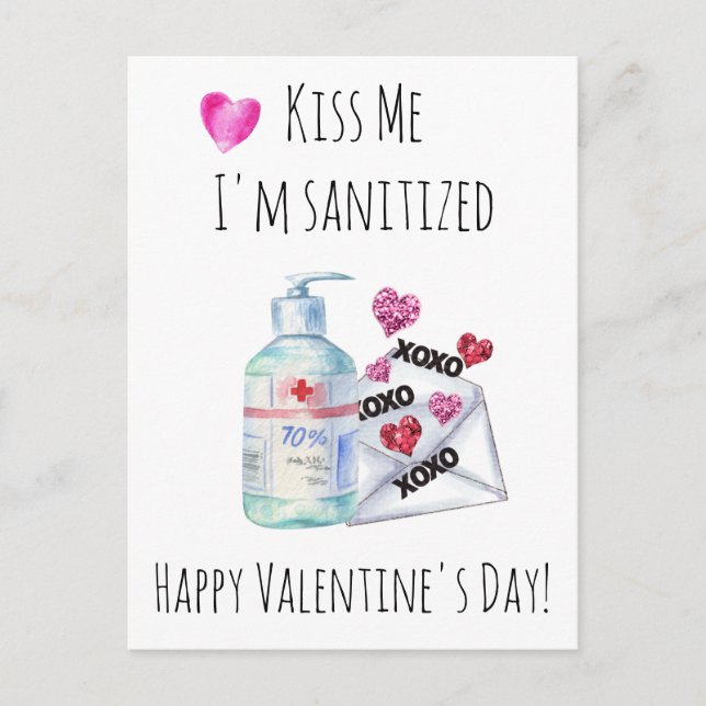 Valentine's Day Kiss me I'm Sanitized Quarantine Postcard (Front)