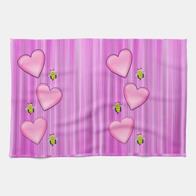 Valentine's Day Kitchen hand towel, Bee Towel (Horizontal)