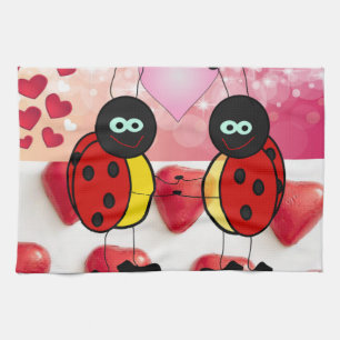 Valentine's Day Kitchen hand towel, Ladybug Towel