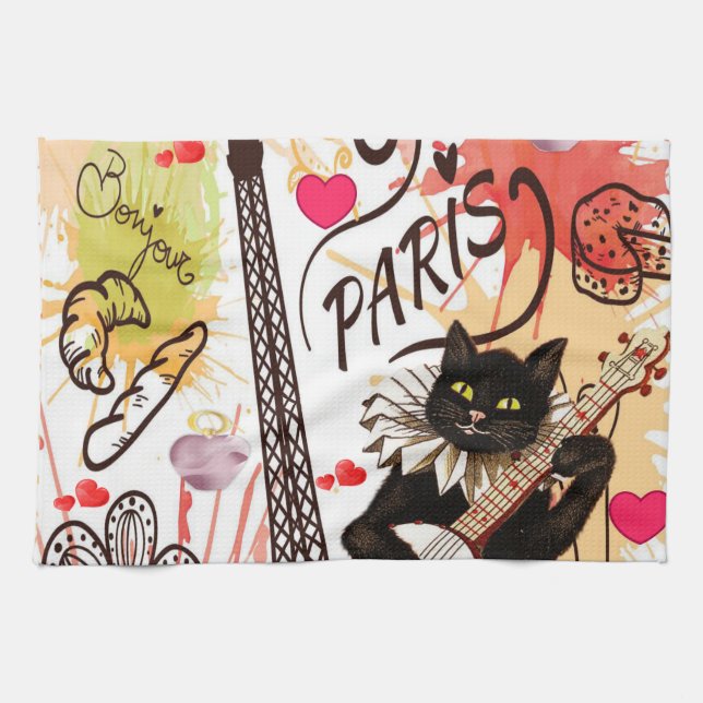 Valentine's Day Kitchen hand towel, Paris France Kitchen Towel (Horizontal)