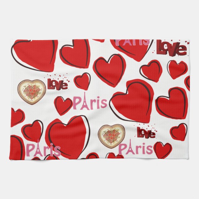 Valentine's Day Kitchen hand towel, Paris France Kitchen Towel (Horizontal)