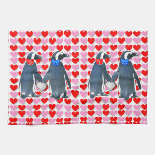 Valentine's Day Kitchen hand towel, Penguin Towel