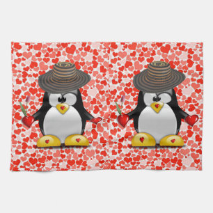Valentine's Day Kitchen hand towel, Penguin Towel
