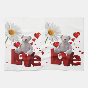 Valentine's Day Kitchen hand towel, Teddy Bear Towel