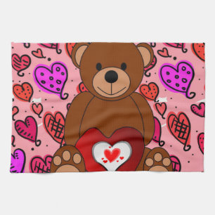 Valentine's Day Kitchen hand towel, Teddy Bear Towel