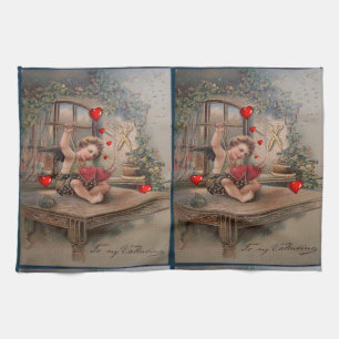 Valentine's Day Kitchen hand towel, Vintage Towel
