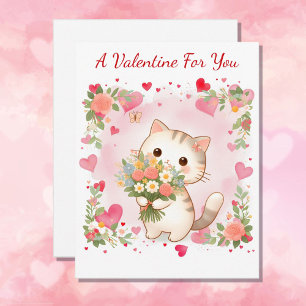 Valentine's Day Kitten & Hearts Classroom Friends Holiday Card