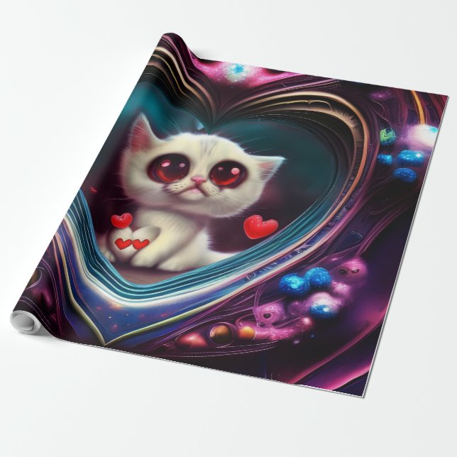 Valentine's Day Kitten Wrapping Paper (Unrolled)