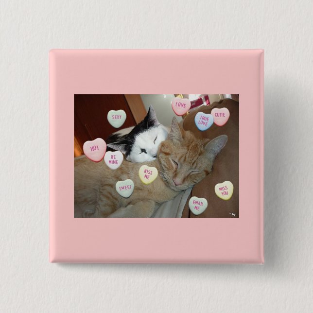 Valentine's Day Kittens 2 Inch Square Button (Front)