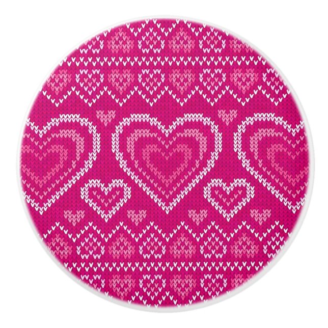Valentine's Day Knitted Pattern 2 Ceramic Knob (Front)