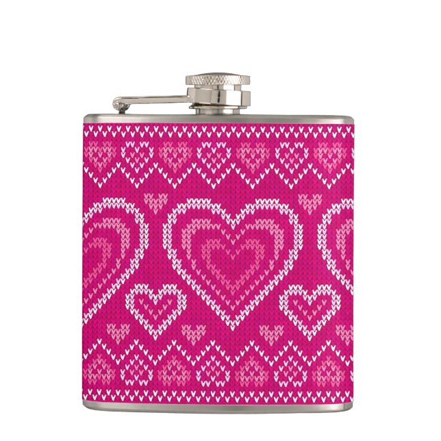 Valentine's Day Knitted Pattern 2 Hip Flask (Front)