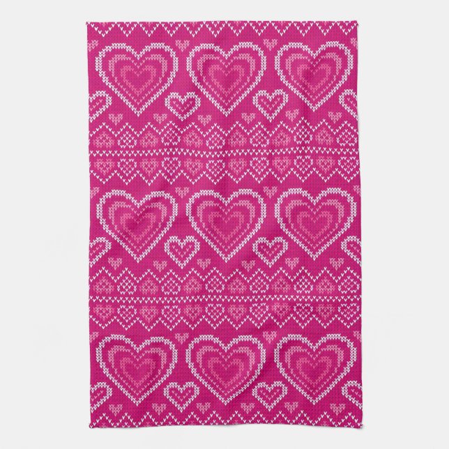 Valentine's Day Knitted Pattern 2 Kitchen Towel (Vertical)