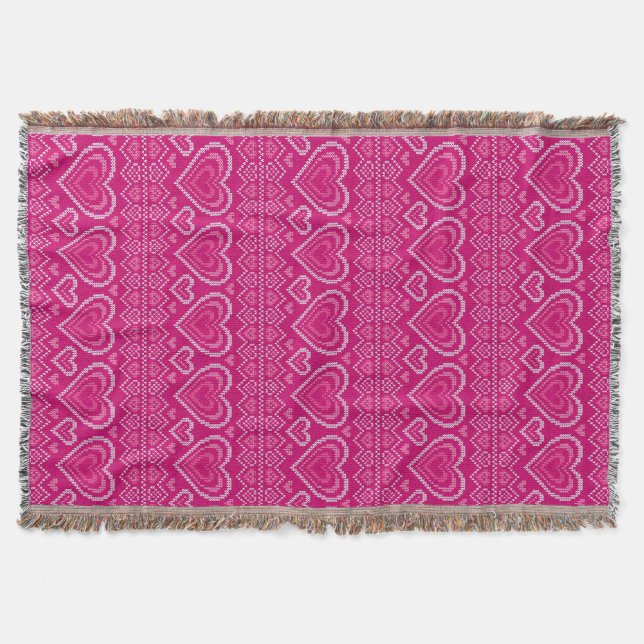 Valentine's Day Knitted Pattern 2 Throw Blanket (Front)