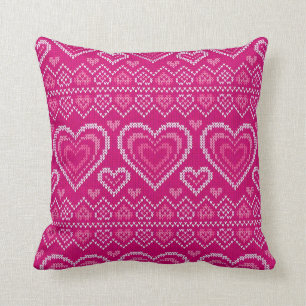Valentine's Day Knitted Pattern 2 Throw Pillow