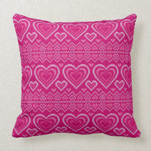 Valentine's Day Knitted Pattern 2 Throw Pillow