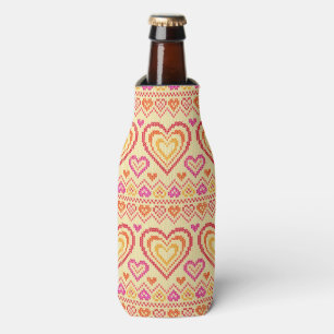 Valentine's Day Knitted Pattern Bottle Cooler