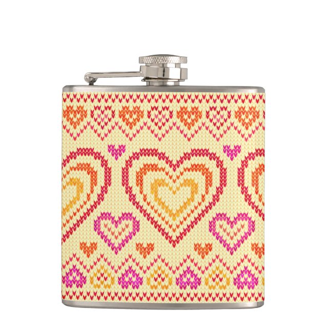 Valentine's Day Knitted Pattern Hip Flask (Front)