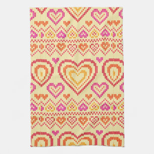 Valentine's Day Knitted Pattern Kitchen Towel