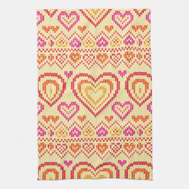 Valentine's Day Knitted Pattern Kitchen Towel (Vertical)