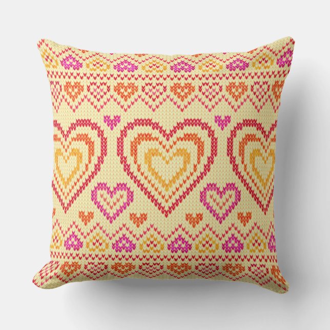 Valentine's Day Knitted Pattern Throw Pillow (Front)