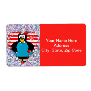 Valentine's Day Labels Heart Penguin Hearts