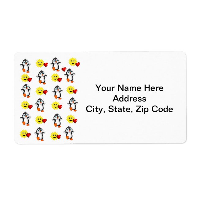 Valentine's Day Labels Heart Penguin Hearts (Front)