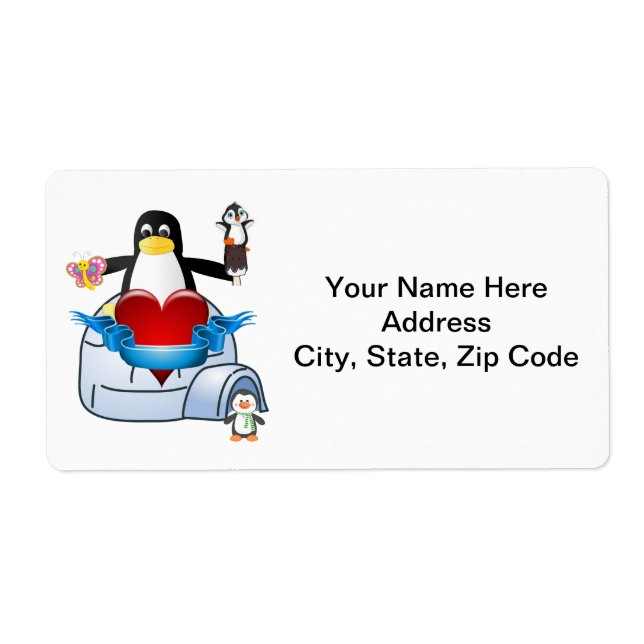 Valentine's Day Labels Heart Penguin Hearts (Front)