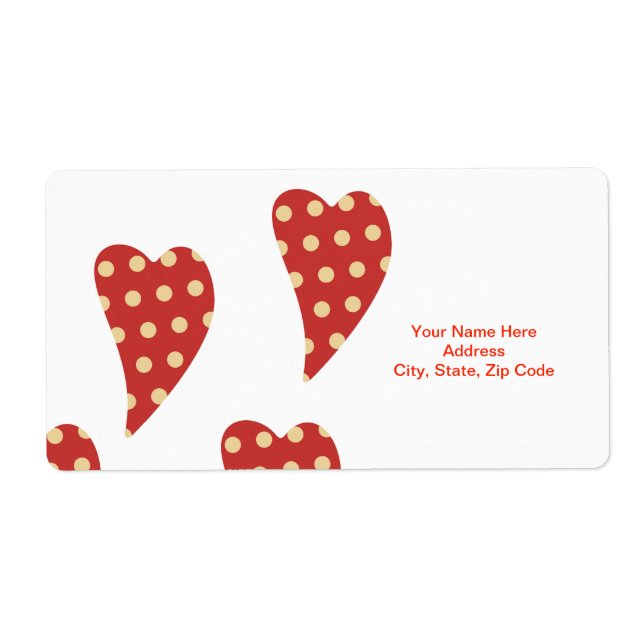 Valentine's Day Labels Red Hearts Polkadot  (Front)