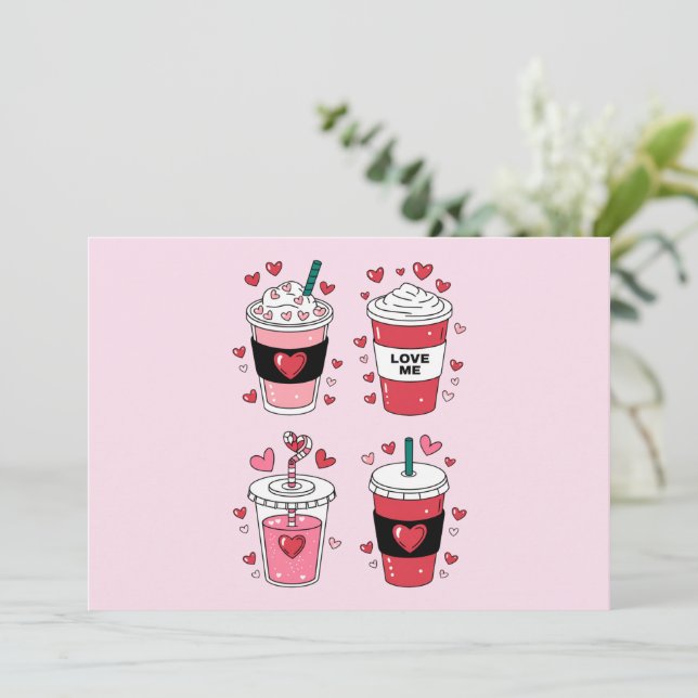 Valentines Day Latte Coffee Lover Holiday Card (Standing Front)