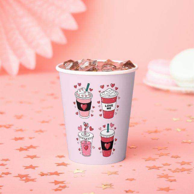 Valentines Day Latte Coffee Lover Paper Cups (Insitu)