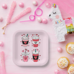 Valentines Day Latte Coffee Lover Paper Plate