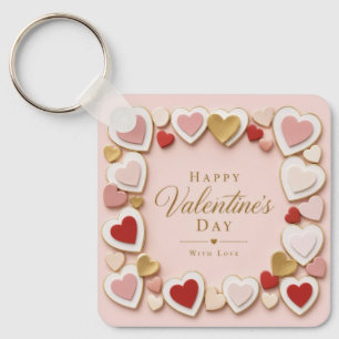 Valentines Day Layered Heart Frame Border Keychain