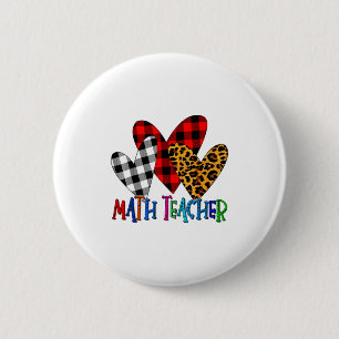 Valentines Day Leopard Math Teacher Buffalo Plaid  2 Inch Round Button