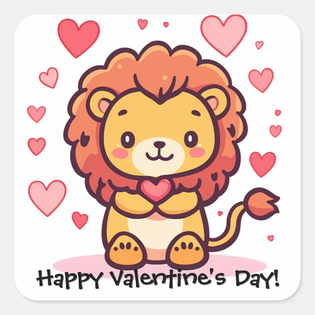Valentine's Day Lion Personalized Square Sticker (Front)