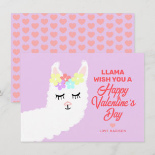 Valentines Day Llama Pun Kids Classroom Exchange Holiday Card