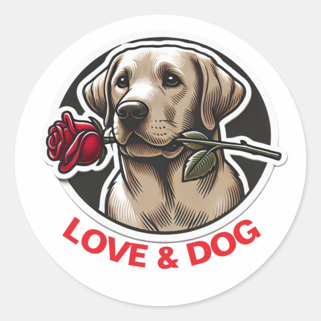 Valentine's day LOVE & DOG personalized cute  Classic Round Sticker (Front)