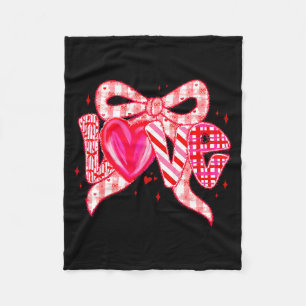 Valentines Day Love Funny Coquette Bow Checkered N Fleece Blanket