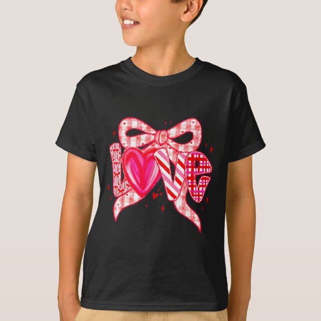Valentines Day Love Funny Coquette Bow Checkered N T-Shirt (Front)