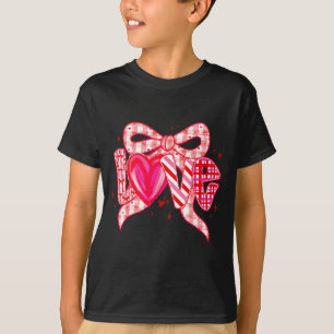 Valentines Day Love Funny Coquette Bow Checkered N T-Shirt