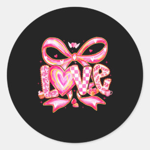 Valentines Day Love Funny Coquette Bow Checkered X Classic Round Sticker