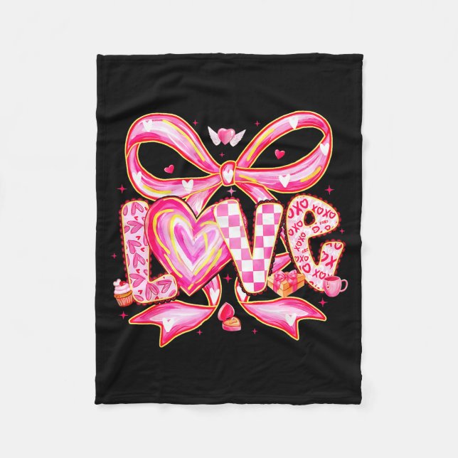 Valentines Day Love Funny Coquette Bow Checkered X Fleece Blanket (Front)